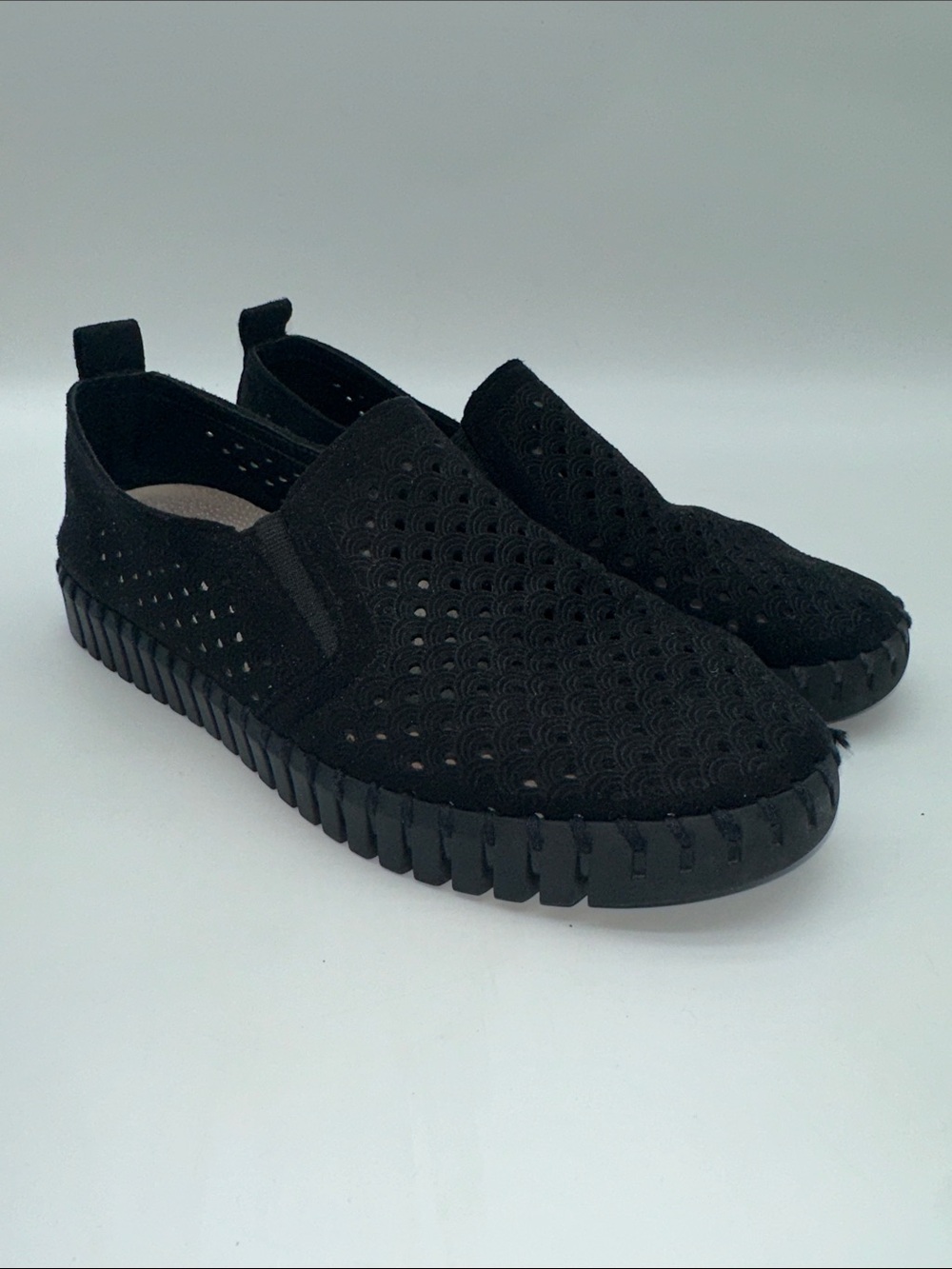 Ilse Jacobsen Black Perforated Slip-On Tulip Flats